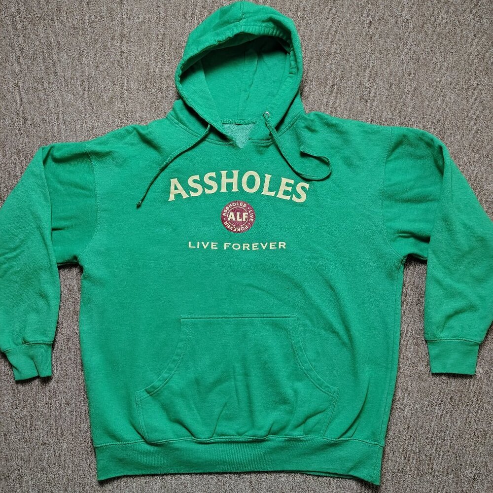 LINDA FINEHOLD Hoodie Men 2XL Green ALF Jameson Whiskey Parody Pullover Fleece